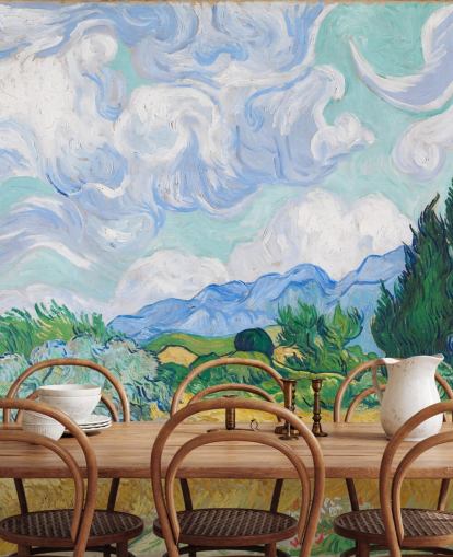 fine art wall mural called A Wheatfield with Cypresses by Vincent Van Gogh for bedrooms and lounges