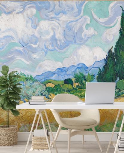 mural de parede de belas artes chamado A Wheatfield with Cypresses de Vincent Van Gogh para quartos e salões