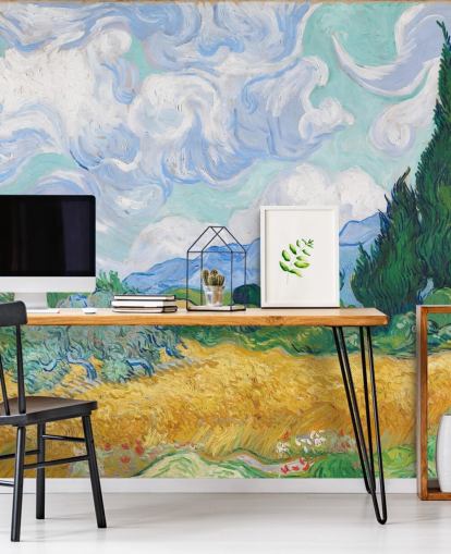 kunstmuurschildering genaamd A Wheatfield with Cypresses van Vincent Van Gogh voor slaapkamers en lounges