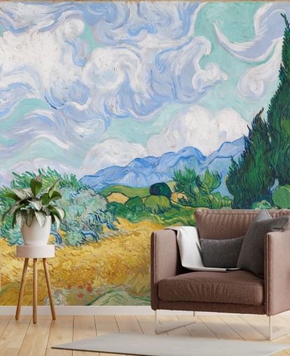 konstväggmålning som heter A Wheatfield with Cypresses av Vincent Van Gogh för sovrum och lounger