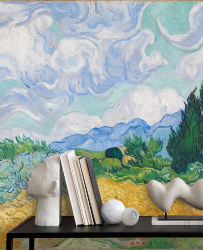 kunstmuurschildering genaamd A Wheatfield with Cypresses van Vincent Van Gogh voor slaapkamers en lounges