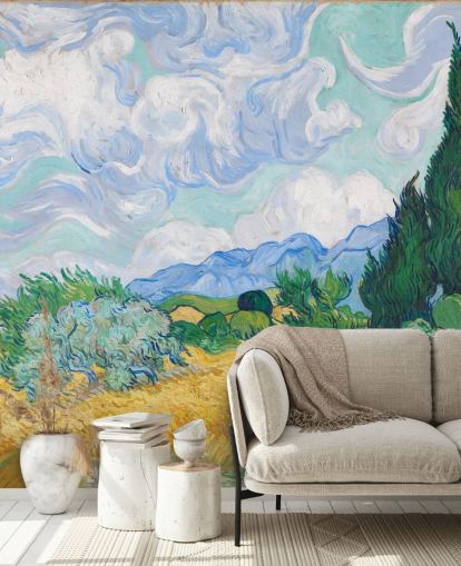 murale d'arte chiamato A Wheatfield with Cypresses di Vincent Van Gogh per camere da letto e salotti
