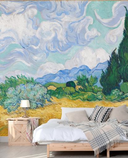 murale d'arte chiamato A Wheatfield with Cypresses di Vincent Van Gogh per camere da letto e salotti