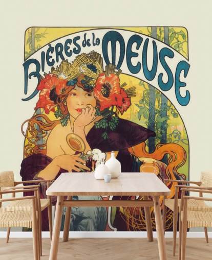 Kunsttapete mit dem Titel Bieres de la Meuse von Alphonse Mucha von Lounges and Bedrooms