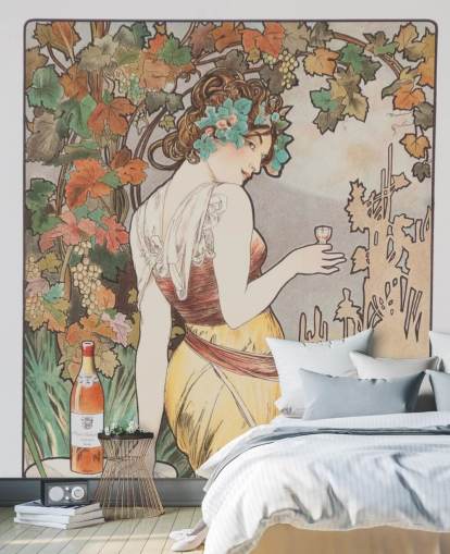 art nouveau wall mural called Cognac Bisquit by Alphonse Mucha for living rooms and bedrooms