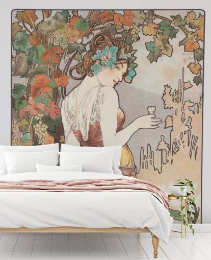 Alphonse Muchan art nouveau -seinämaalaus nimeltä Cognac Bisquit olohuoneisiin ja makuuhuoneisiin Alphonse Muchan art nouveau -seinämaalaus nimeltä Cognac Bisquit olohuoneisiin ja makuuhuoneisiin