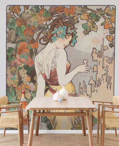 mural de parede art nouveau chamado Cognac Bisquit de Alphonse Mucha para salas de estar e quartos