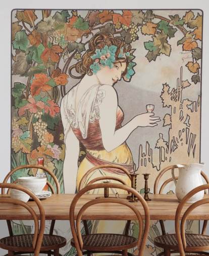 mural de parede art nouveau chamado Cognac Bisquit de Alphonse Mucha para salas de estar e quartos