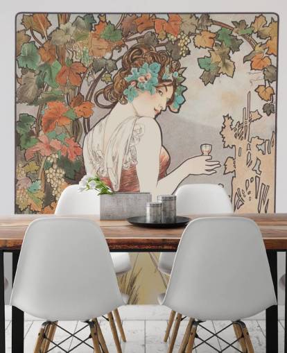 art nouveau wall mural called Cognac Bisquit by Alphonse Mucha for living rooms and bedrooms
