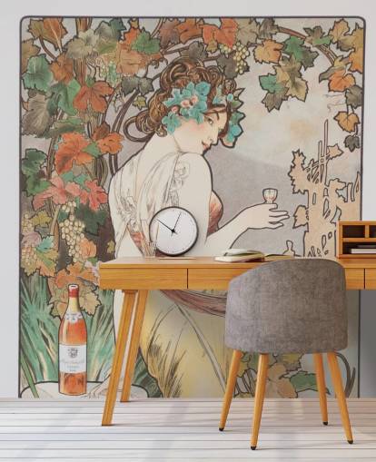 art nouveau wall mural called Cognac Bisquit by Alphonse Mucha for living rooms and bedrooms