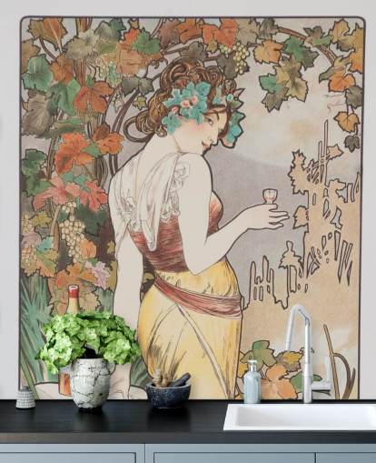 fresque murale art nouveau appelée Cognac Bisquit d'Alphonse Mucha pour les salons et les chambres