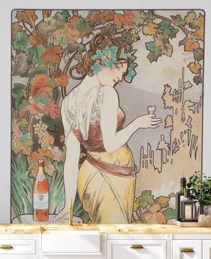 art nouveau vægmaleri kaldet Cognac Bisquit af Alphonse Mucha til stuer og soveværelser art nouveau vægmaleri kaldet Cognac Bisquit af Alphonse Mucha til stuer og soveværelser