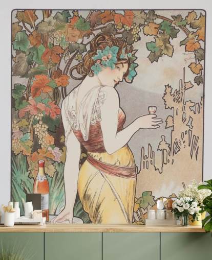 art nouveau wall mural called Cognac Bisquit by Alphonse Mucha for living rooms and bedrooms