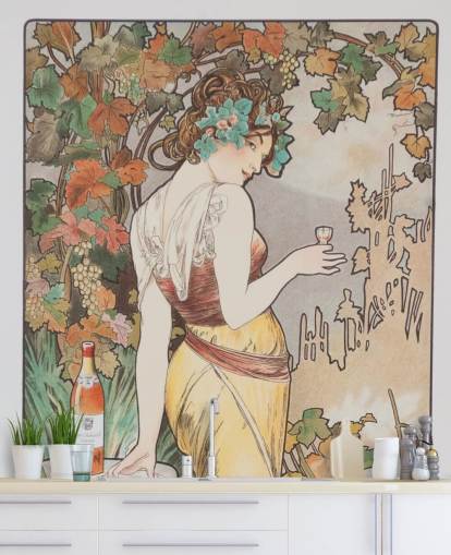 Alphonse Muchan art nouveau -seinämaalaus nimeltä Cognac Bisquit olohuoneisiin ja makuuhuoneisiin