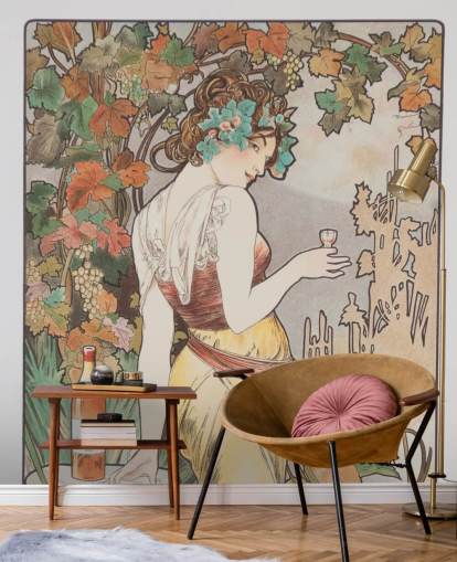 mural de pared art nouveau llamado Cognac Bisquit de Alphonse Mucha para salas de estar y dormitorios