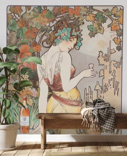mural de parede art nouveau chamado Cognac Bisquit de Alphonse Mucha para salas de estar e quartos