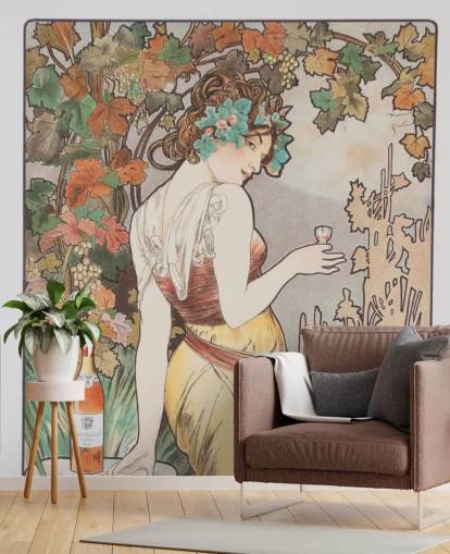art nouveau vægmaleri kaldet Cognac Bisquit af Alphonse Mucha til stuer og soveværelser art nouveau vægmaleri kaldet Cognac Bisquit af Alphonse Mucha til stuer og soveværelser