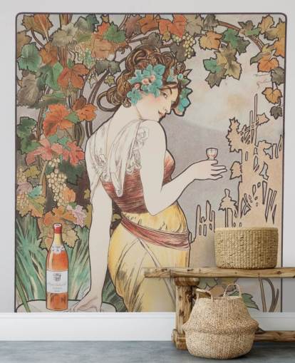fresque murale art nouveau appelée Cognac Bisquit d'Alphonse Mucha pour les salons et les chambres