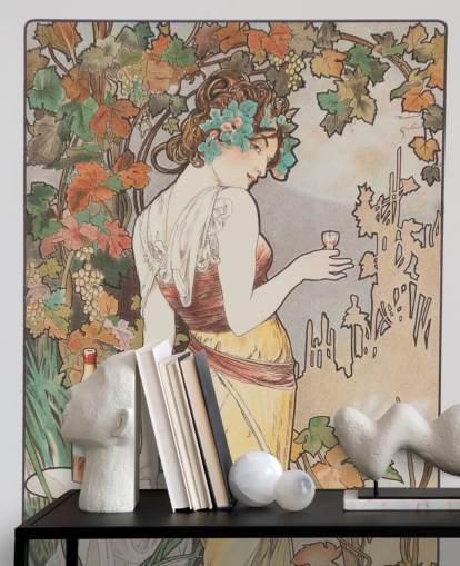 art nouveau wall mural called Cognac Bisquit by Alphonse Mucha for living rooms and bedrooms