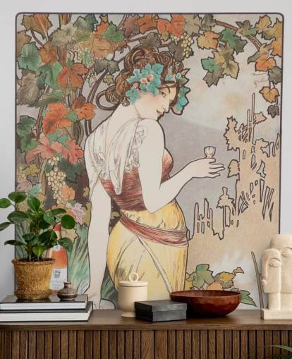 fresque murale art nouveau appelée Cognac Bisquit d'Alphonse Mucha pour les salons et les chambres fresque murale art nouveau appelée Cognac Bisquit d'Alphonse Mucha pour les salons et les chambres