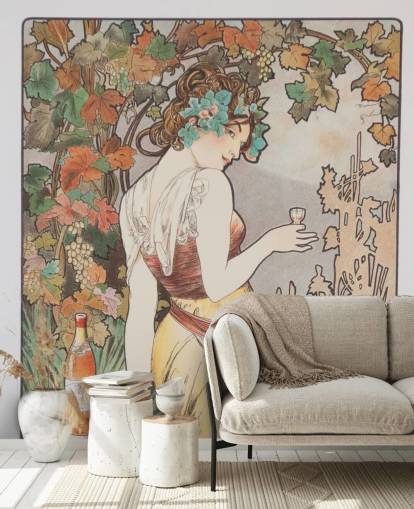 art nouveau wall mural called Cognac Bisquit by Alphonse Mucha for living rooms and bedrooms