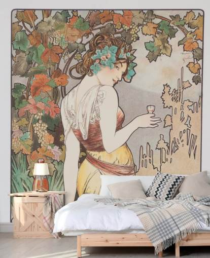 art nouveau wall mural called Cognac Bisquit by Alphonse Mucha for living rooms and bedrooms