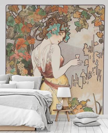 art nouveau wall mural called Cognac Bisquit by Alphonse Mucha for living rooms and bedrooms
