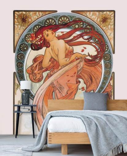 papier peint mural art nouveau intitulé Dance (Rose) d'Alphonse Mucha pour les salons et les chambres