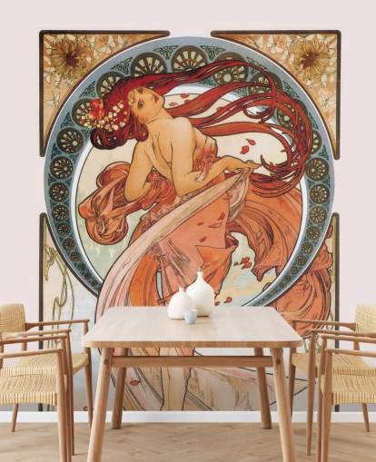 art nouveau tapetmaleri kaldet Dance (Rose) af Alphonse Mucha til lounger og soveværelser