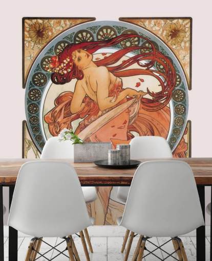 art nouveau wallpaper mural called Dance (Rose) by Alphonse Mucha for lounges and bedrooms art nouveau wallpaper mural called Dance (Rose) by Alphonse Mucha for lounges and bedrooms