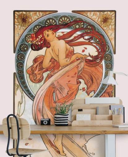 papier peint mural art nouveau intitulé Dance (Rose) d'Alphonse Mucha pour les salons et les chambres papier peint mural art nouveau intitulé Dance (Rose) d'Alphonse Mucha pour les salons et les chambres