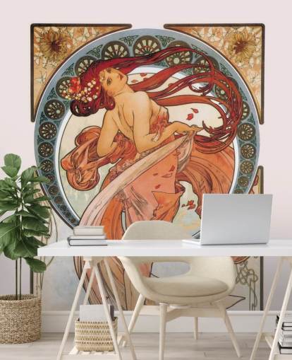 carta da parati murale art nouveau chiamata Dance (Rose) di Alphonse Mucha per salotti e camere da letto carta da parati murale art nouveau chiamata Dance (Rose) di Alphonse Mucha per salotti e camere da letto