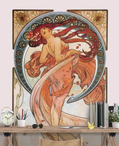 art nouveau tapetmaleri kalt Dance (Rose) av Alphonse Mucha for salonger og soverom