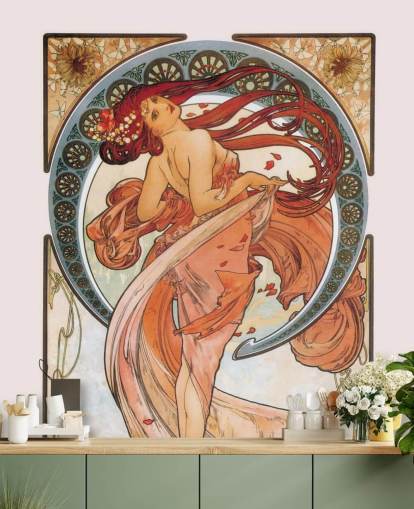 carta da parati murale art nouveau chiamata Dance (Rose) di Alphonse Mucha per salotti e camere da letto