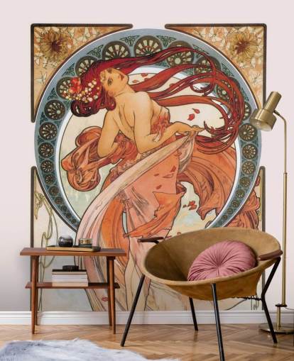 art nouveau tapetmaleri kalt Dance (Rose) av Alphonse Mucha for salonger og soverom