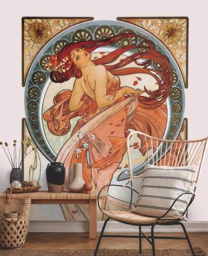 papier peint mural art nouveau intitulé Dance (Rose) d'Alphonse Mucha pour les salons et les chambres
