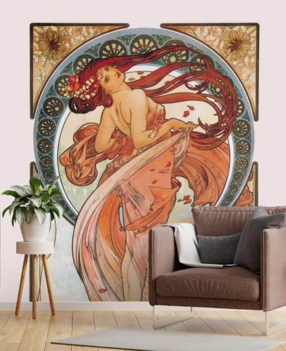 papier peint mural art nouveau intitulé Dance (Rose) d'Alphonse Mucha pour les salons et les chambres