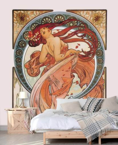 Alphonse Muchan art nouveau -taustakuvamaalaus nimeltä Dance (Rose) oleskelutiloihin ja makuuhuoneisiin