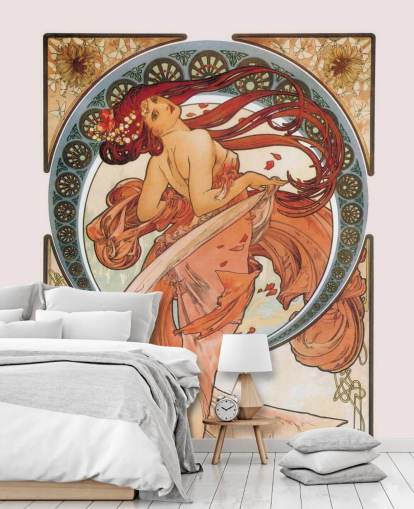 art nouveau tapetmaleri kaldet Dance (Rose) af Alphonse Mucha til lounger og soveværelser art nouveau tapetmaleri kaldet Dance (Rose) af Alphonse Mucha til lounger og soveværelser
