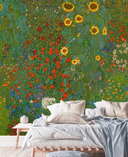 papier peint mural d'art intitulé Farm Garden with Sunflowers de Gustav Klimt pour les chambres, les cuisines et les salons papier peint mural d'art intitulé Farm Garden with Sunflowers de Gustav Klimt pour les chambres, les cuisines et les salons