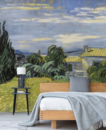 carta da parati fine art chiamata Landscape with Green Corn di Vincent van Gogh per camere da letto, salotti e uffici domestici carta da parati fine art chiamata Landscape with Green Corn di Vincent van Gogh per camere da letto, salotti e uffici domestici
