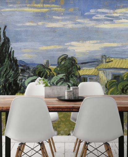 papier peint mural d'art intitulé Landscape with Green Corn de Vincent van Gogh pour les chambres, les salons et les bureaux à domicile