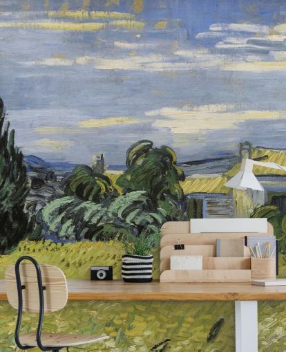 fine art wallpaper mural called Landscape with Green Corn by Vincent van Gogh for bedrooms, living rooms and home offices