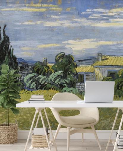 kunsttapet vægmaleri kaldet Landskab med grøn majs af Vincent van Gogh til soveværelser, stuer og hjemmekontorer