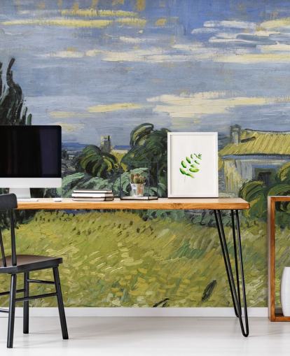fine art wallpaper mural called Landscape with Green Corn by Vincent van Gogh for bedrooms, living rooms and home offices fine art wallpaper mural called Landscape with Green Corn by Vincent van Gogh for bedrooms, living rooms and home offices