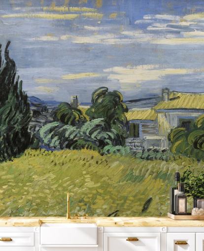 papier peint mural d'art intitulé Landscape with Green Corn de Vincent van Gogh pour les chambres, les salons et les bureaux à domicile papier peint mural d'art intitulé Landscape with Green Corn de Vincent van Gogh pour les chambres, les salons et les bureaux à domicile