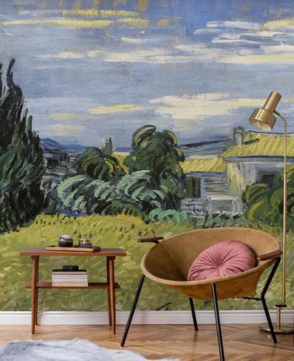 fine art wallpaper mural called Landscape with Green Corn by Vincent van Gogh for bedrooms, living rooms and home offices fine art wallpaper mural called Landscape with Green Corn by Vincent van Gogh for bedrooms, living rooms and home offices