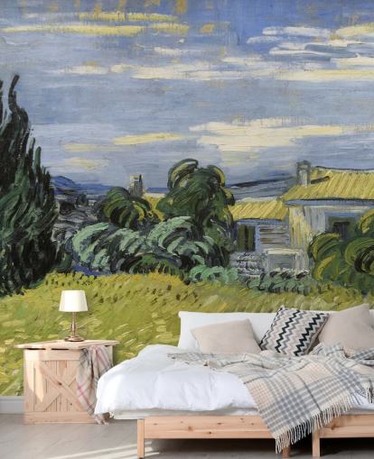 papier peint mural d'art intitulé Landscape with Green Corn de Vincent van Gogh pour les chambres, les salons et les bureaux à domicile
