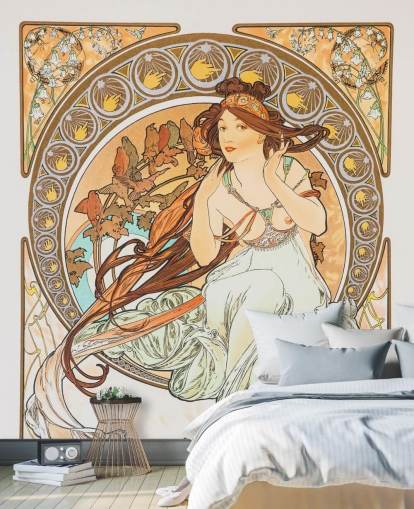 kunsttapet vægmaleri kaldet La Musica af Alphonse Mucha til stuer og soveværelser kunsttapet vægmaleri kaldet La Musica af Alphonse Mucha til stuer og soveværelser