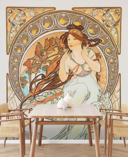 kunsttapet veggmaleri kalt La Musica av Alphonse Mucha for stuer og soverom
